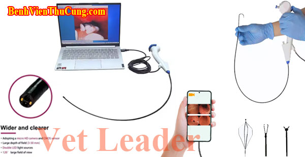Thiết bị y tế phẫu thuật thú y : Máy nội soi dạ dày, đường ruột, gắp dị vật, ống mềm xem qua điện thoại, máy tính, Laptop thương hiệu Vet Leader